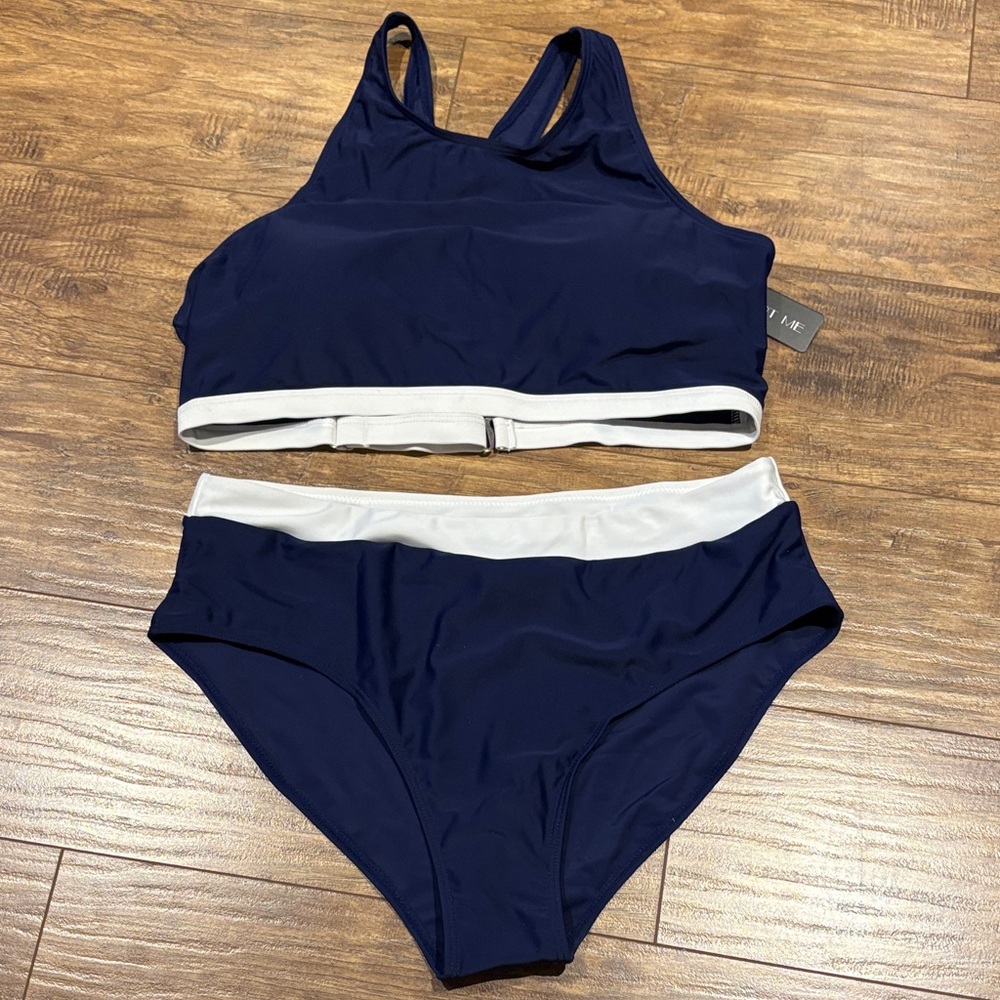 Navy and White two piece Swim Set women’s XL
